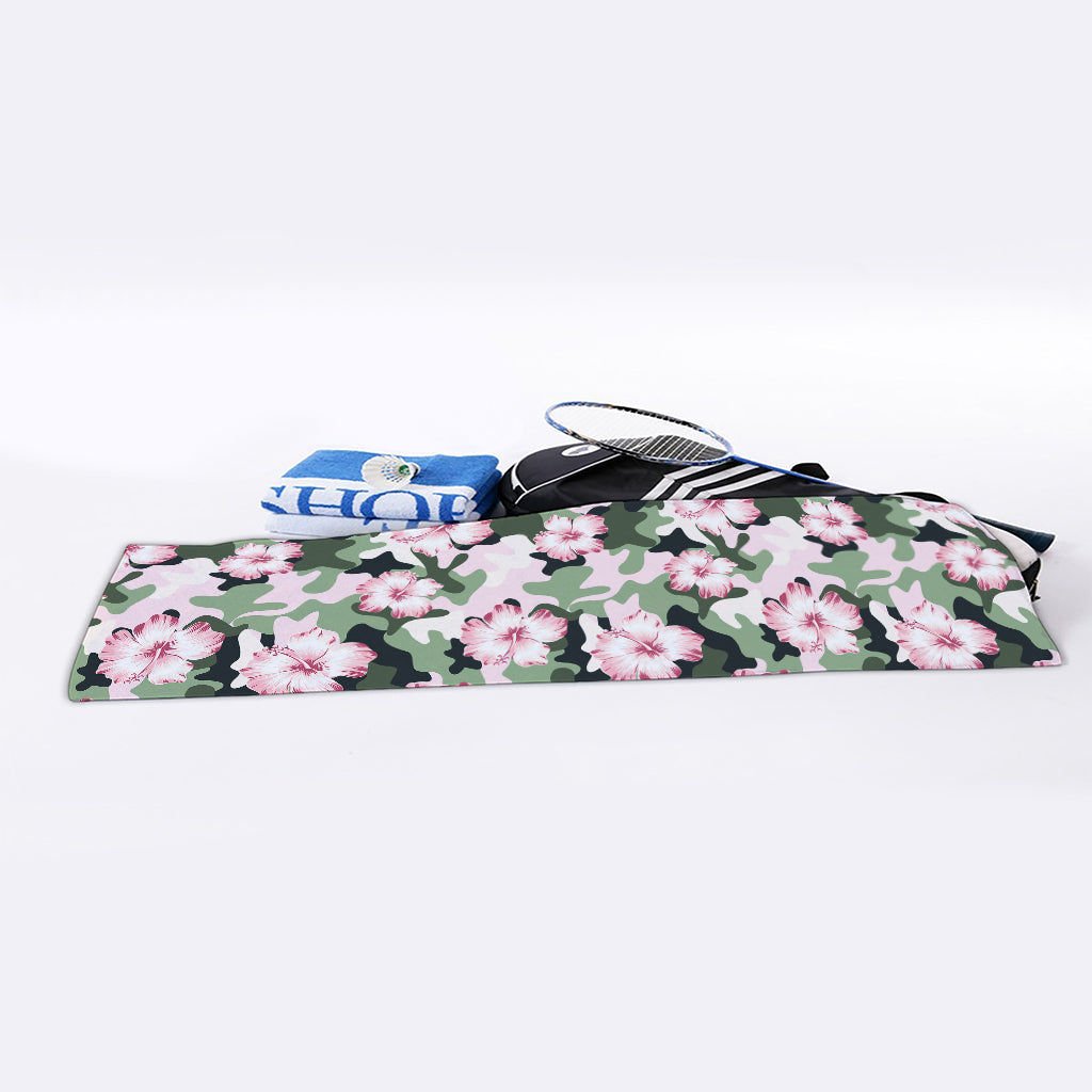 Pink Hibiscus Flower Camouflage Print Sports Towel