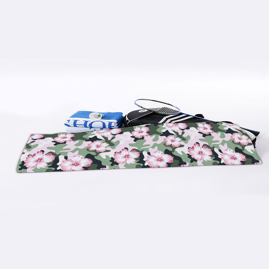 Pink Hibiscus Flower Camouflage Print Sports Towel
