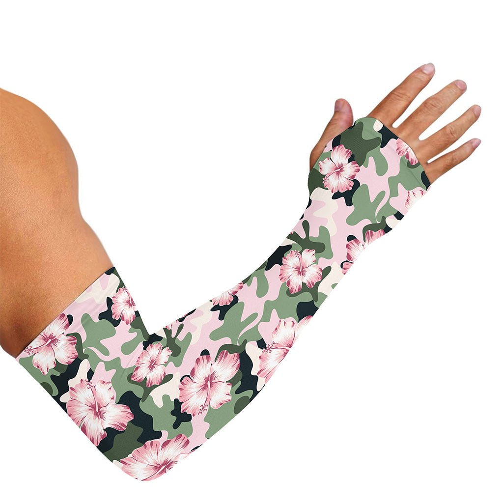 Pink Hibiscus Flower Camouflage Print Sun Protection Arm Sleeves