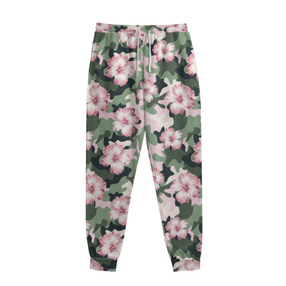 Pink Hibiscus Flower Camouflage Print Sweatpants