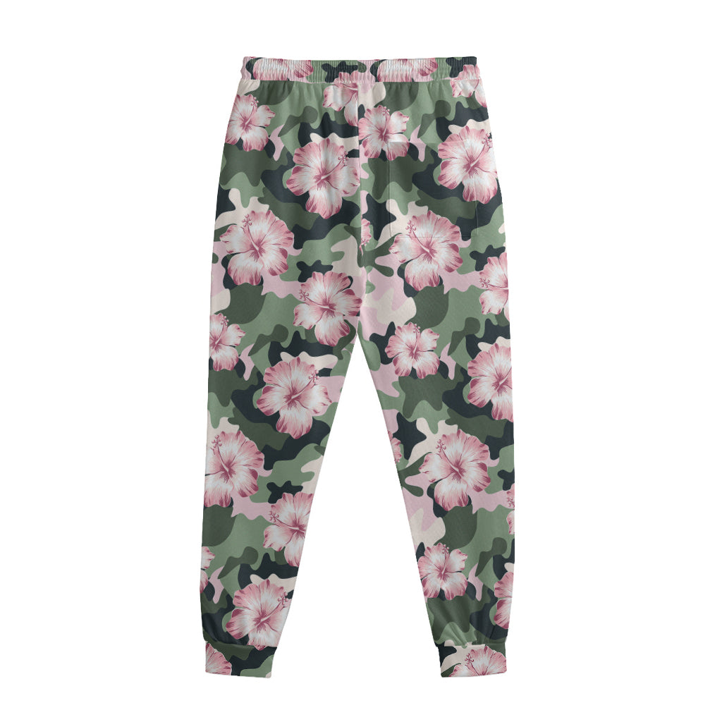 Pink Hibiscus Flower Camouflage Print Sweatpants