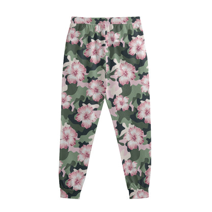 Pink Hibiscus Flower Camouflage Print Sweatpants