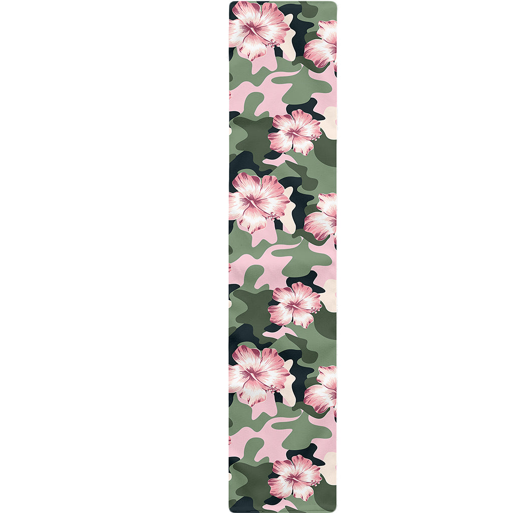 Pink Hibiscus Flower Camouflage Print Table Runner