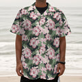Pink Hibiscus Flower Camouflage Print Textured Short Sleeve Shirt