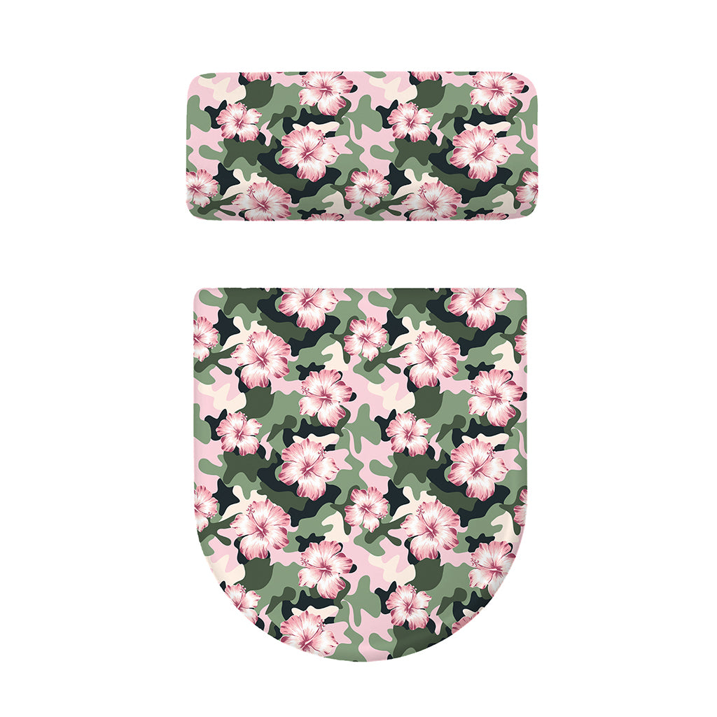 Pink Hibiscus Flower Camouflage Print Toilet Lid And Tank Cover Set