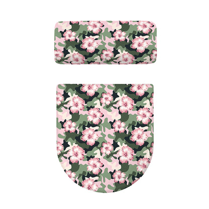 Pink Hibiscus Flower Camouflage Print Toilet Lid And Tank Cover Set