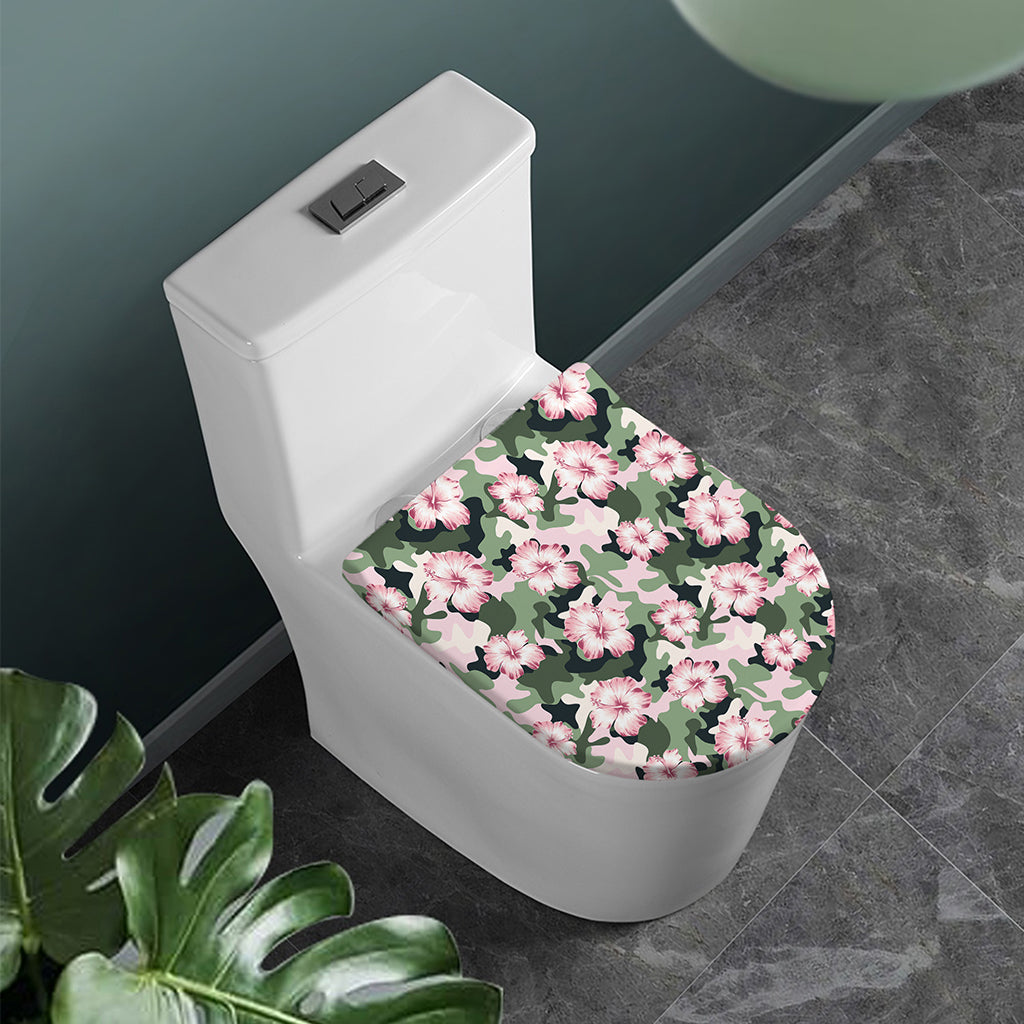 Pink Hibiscus Flower Camouflage Print Toilet Lid Cover
