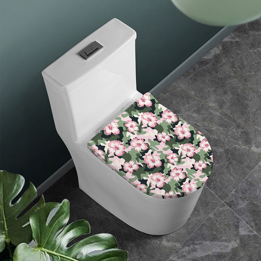 Pink Hibiscus Flower Camouflage Print Toilet Lid Cover