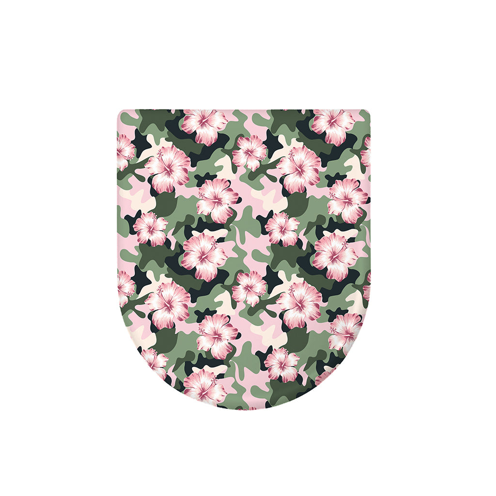 Pink Hibiscus Flower Camouflage Print Toilet Lid Cover
