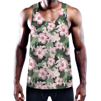 Pink Hibiscus Flower Camouflage Print Training Tank Top