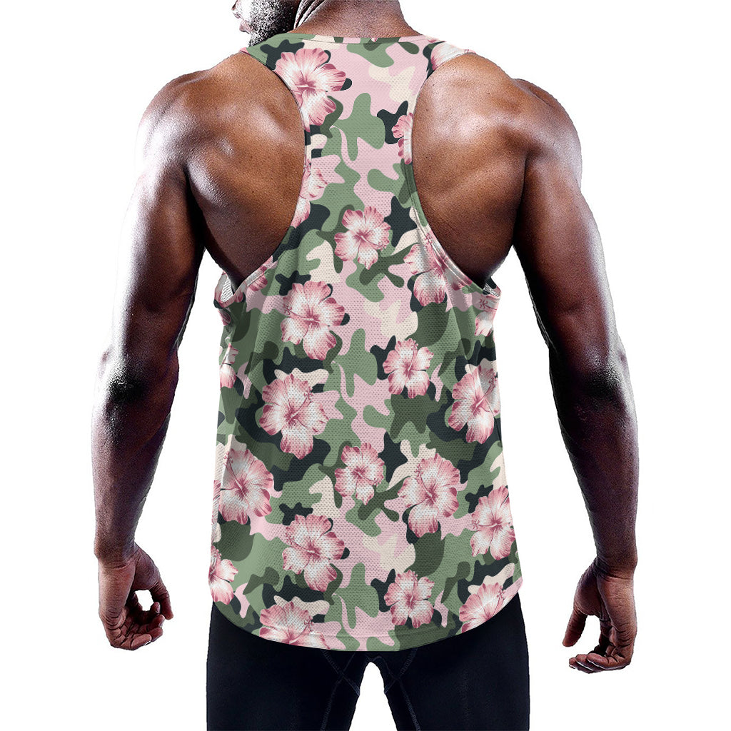 Pink Hibiscus Flower Camouflage Print Training Tank Top