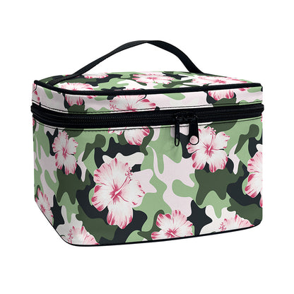 Pink Hibiscus Flower Camouflage Print Travel Makeup Bag