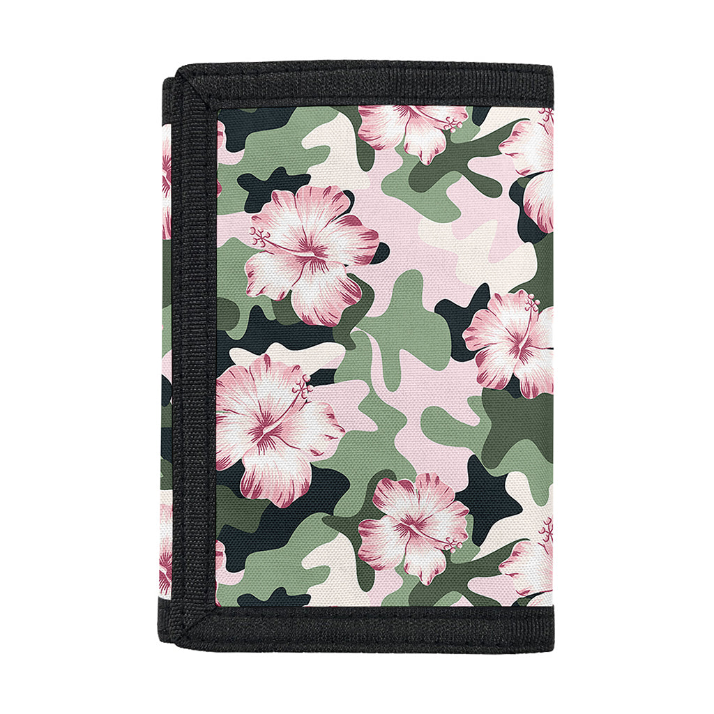 Pink Hibiscus Flower Camouflage Print Trifold Wallet