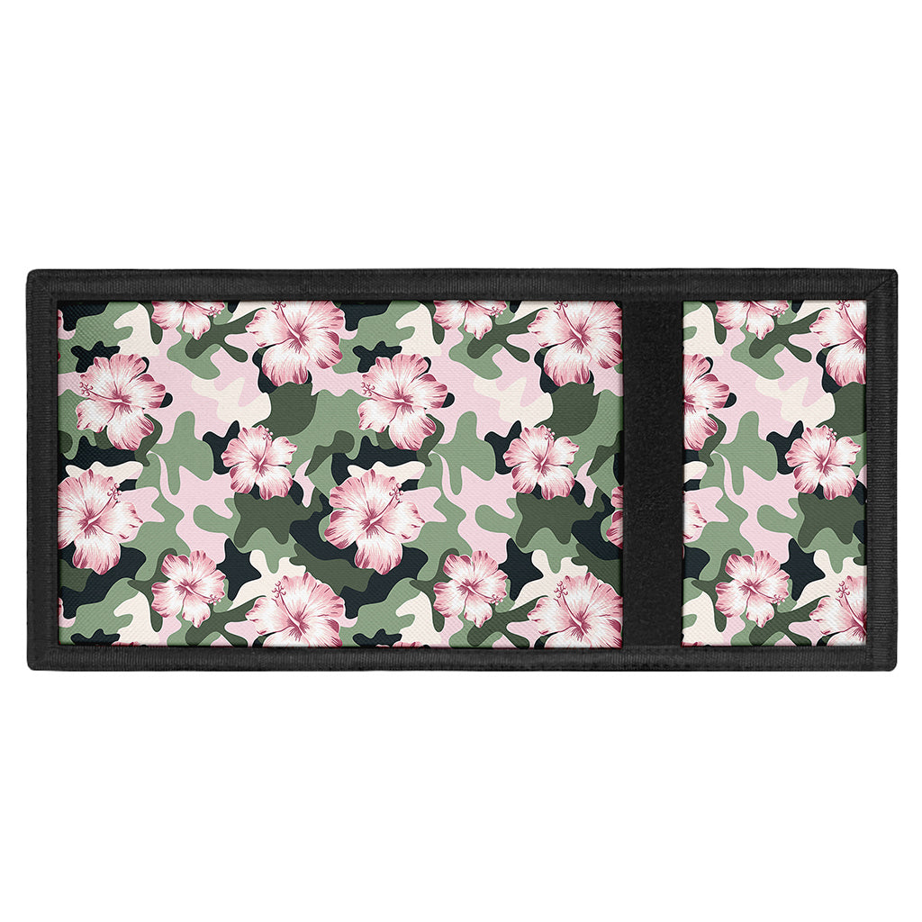 Pink Hibiscus Flower Camouflage Print Trifold Wallet
