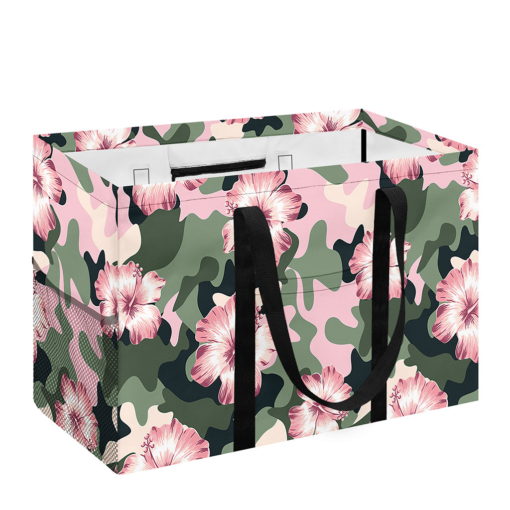Pink Hibiscus Flower Camouflage Print Utility Tote Bag