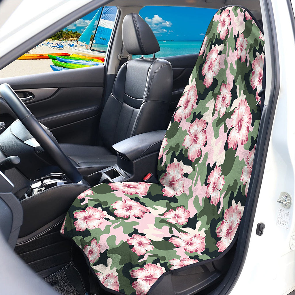 Pink Hibiscus Flower Camouflage Print Waterproof Car Seat Cover
