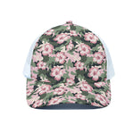 Pink Hibiscus Flower Camouflage Print White Mesh Trucker Cap