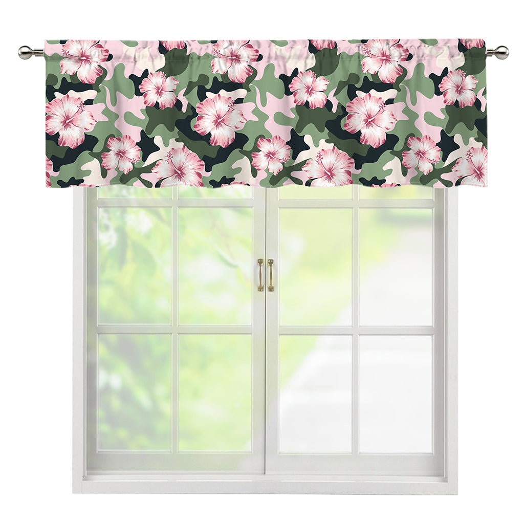 Pink Hibiscus Flower Camouflage Print Window Valance