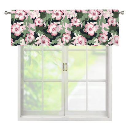Pink Hibiscus Flower Camouflage Print Window Valance