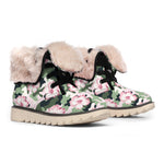 Pink Hibiscus Flower Camouflage Print Winter Boots
