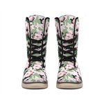 Pink Hibiscus Flower Camouflage Print Winter Boots