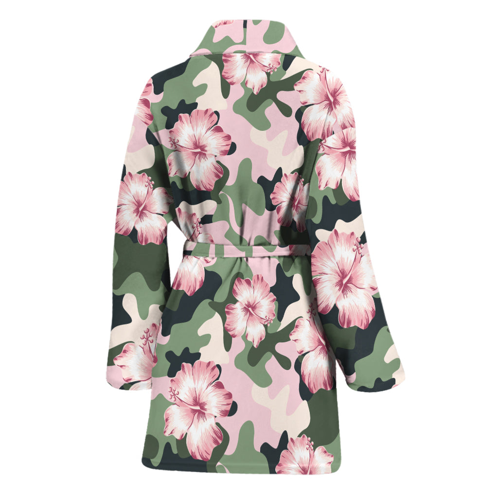 Pink Hibiscus Flower Camouflage Print Women's Bathrobe