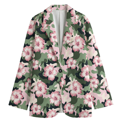 Pink Hibiscus Flower Camouflage Print Women's Blazer