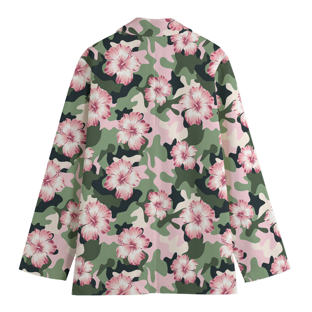 Pink Hibiscus Flower Camouflage Print Women's Blazer
