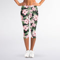 Pink Hibiscus Flower Camouflage Print Women's Capri Leggings