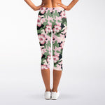Pink Hibiscus Flower Camouflage Print Women's Capri Leggings