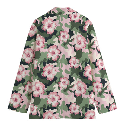 Pink Hibiscus Flower Camouflage Print Women's Cotton Blazer