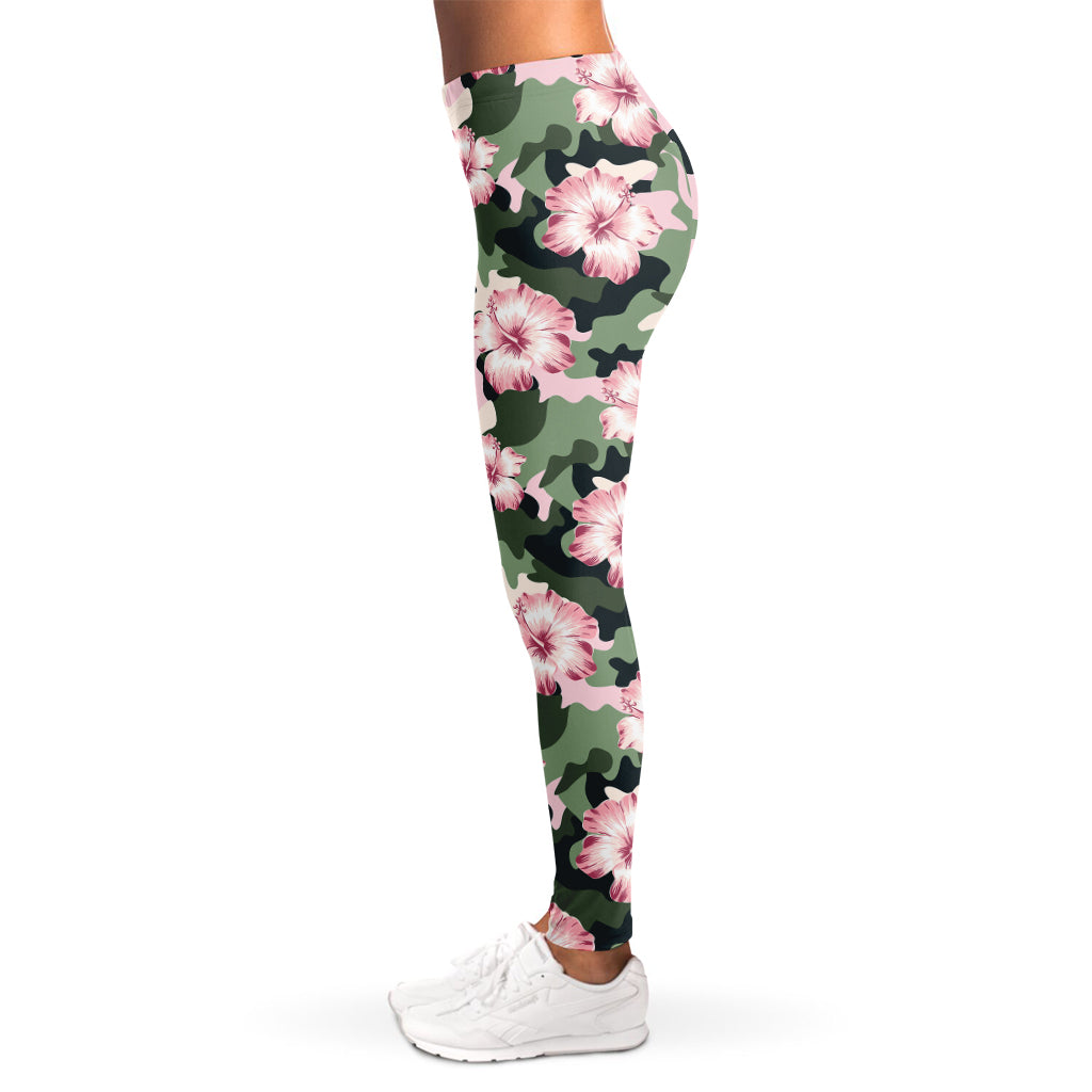 Pink Hibiscus Flower Camouflage Print Women's Leggings