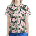 Pink Hibiscus Flower Camouflage Print Women's Polo Shirt