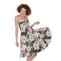 Pink Hibiscus Flower Camouflage Print Sleeveless Knee Length Dress