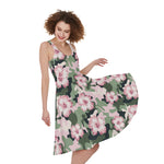 Pink Hibiscus Flower Camouflage Print Women's Sleeveless Dress