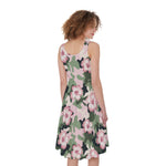 Pink Hibiscus Flower Camouflage Print Women's Sleeveless Dress