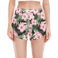 Pink Hibiscus Flower Camouflage Print Women's Split Running Shorts