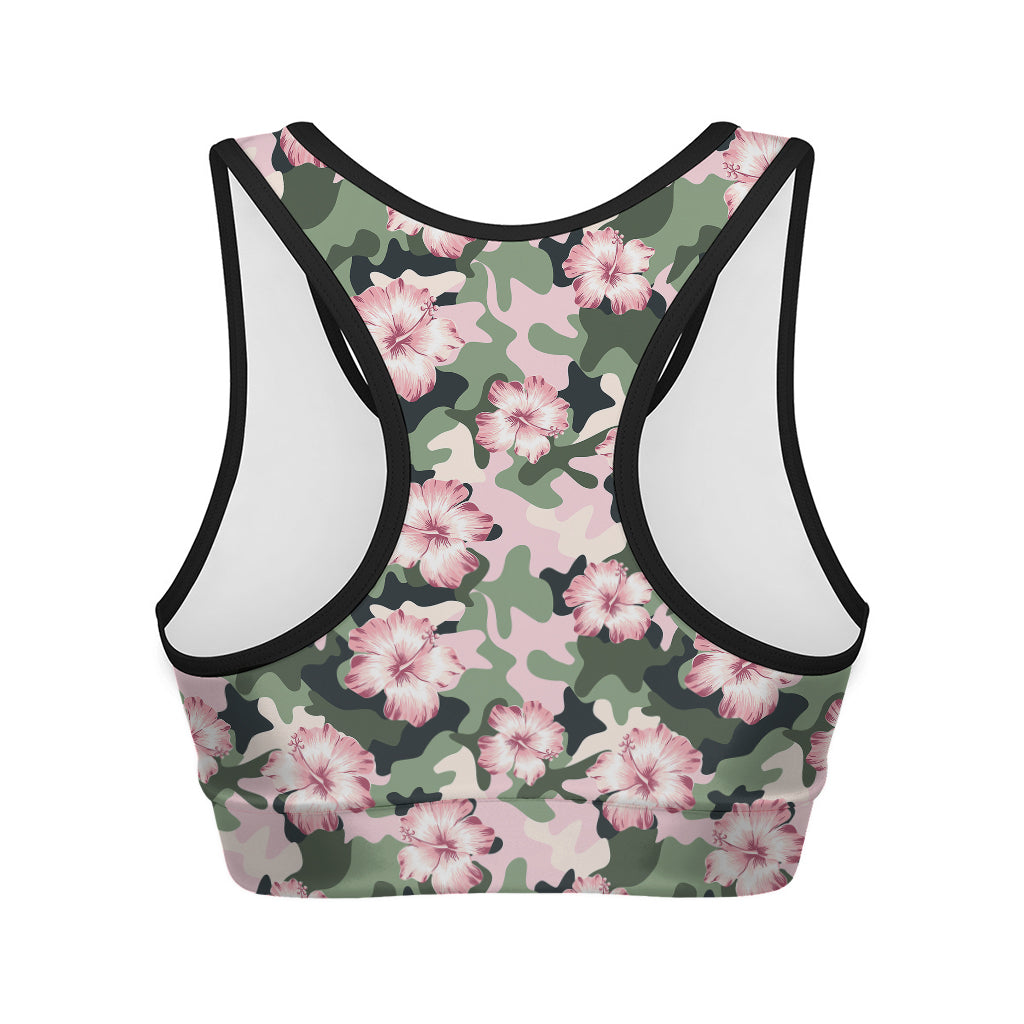 Pink Hibiscus Flower Camouflage Print Women's Sports Bra