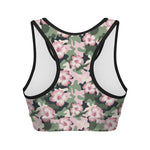 Pink Hibiscus Flower Camouflage Print Women's Sports Bra