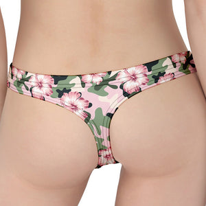 Pink Hibiscus Flower Camouflage Print Women's Thong