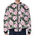 Pink Hibiscus Flower Camouflage Print Zip Sleeve Bomber Jacket