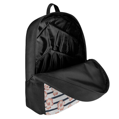 Pink Hibiscus Striped Pattern Print 17 Inch Backpack