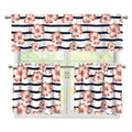 Pink Hibiscus Striped Pattern Print 3 Piece Kitchen Curtains
