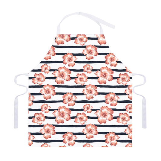Pink Hibiscus Striped Pattern Print Adjustable Apron