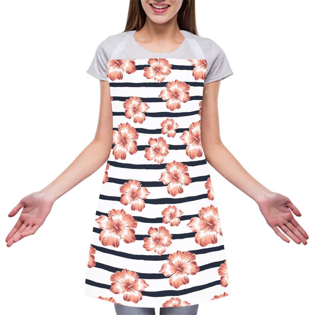 Pink Hibiscus Striped Pattern Print Adjustable Apron