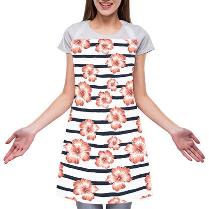 Pink Hibiscus Striped Pattern Print Adjustable Apron