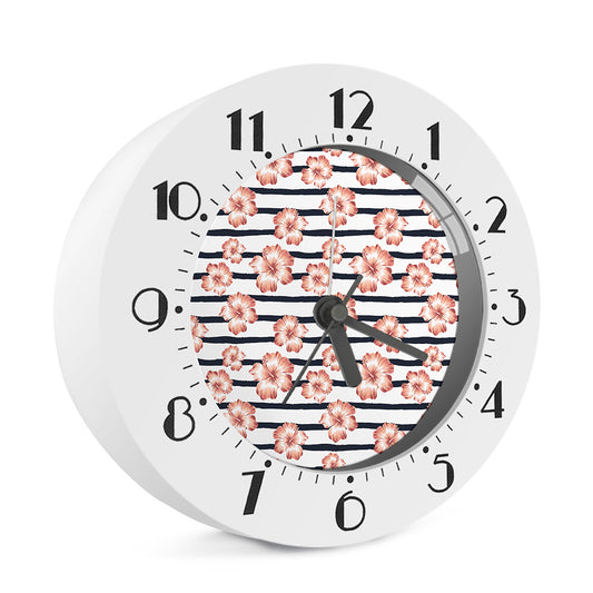 Pink Hibiscus Striped Pattern Print Alarm Clock