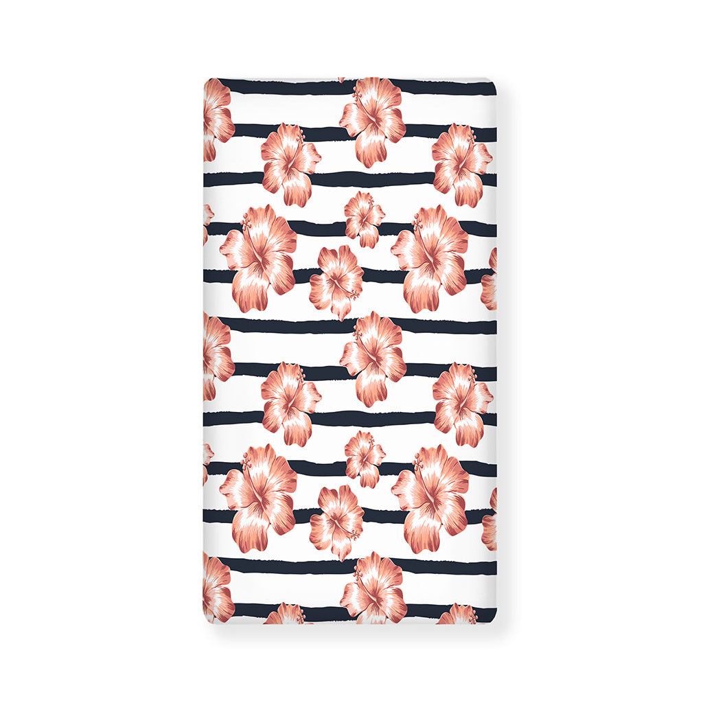 Pink Hibiscus Striped Pattern Print Baby Crib Sheet