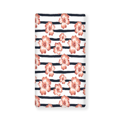 Pink Hibiscus Striped Pattern Print Baby Crib Sheet