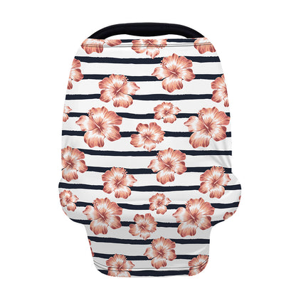 Pink Hibiscus Striped Pattern Print Baby Seat Cover